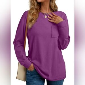 Purple Long-Sleeve Pocket Tee - Women